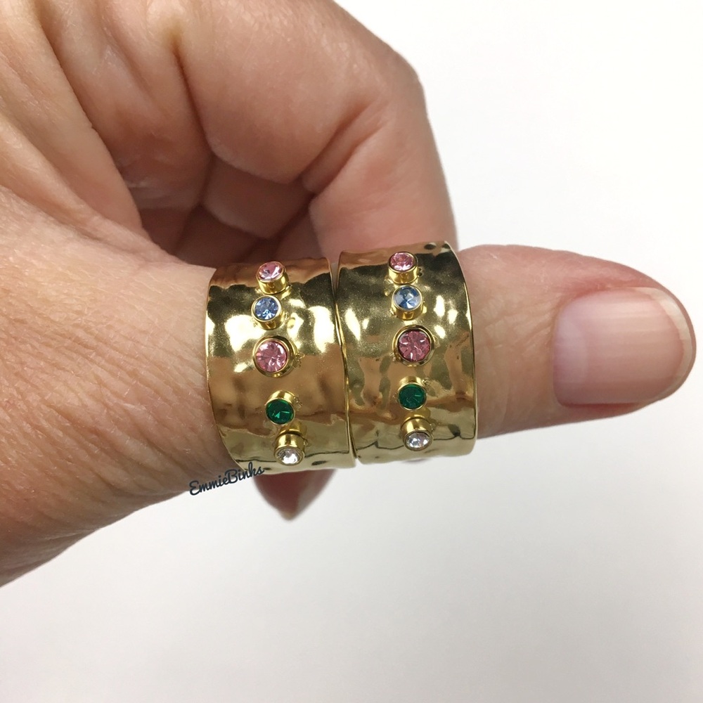 New FP 18KGP Hammered CZ Hoop Earrings - Picture 7 of 11